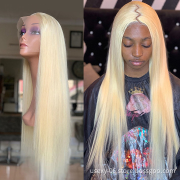 Raw virgin cuticle aligned brazilian frontal human hair 613 blonde transparent lace front wig with baby hair for black women